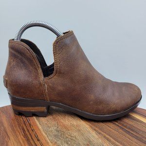 Sorel Lolla Cut Out Boots Women's 6.5 Brown Leather Slip On Waterproof Booties